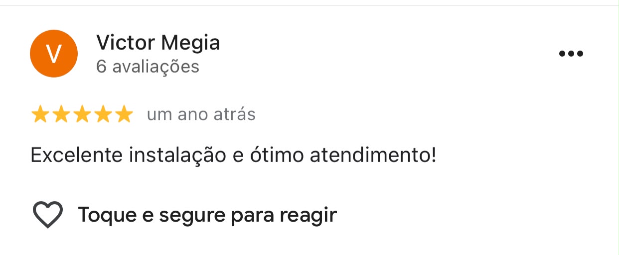 Avaliação 5 estrelas de Victor Megia sobre a instalação do sistema solar